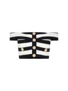 Balmain Striped Cotton Blend Off-shoulder Top In Black