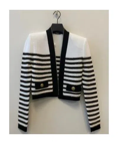 Balmain Striped Cropped Jacket In Black