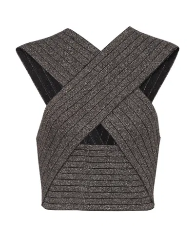 Balmain Striped Crossover-straps Crop Top In Black