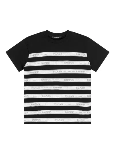 Balmain Kids' Striped Dress In Black