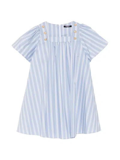 Balmain Kids' Striped Dress In Blue