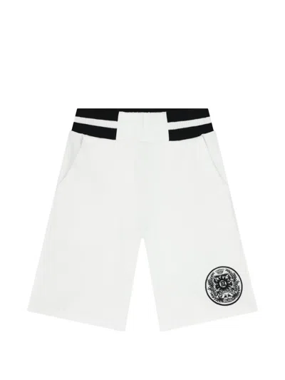 Balmain Kids' Striped Emblem-detail Shorts In White