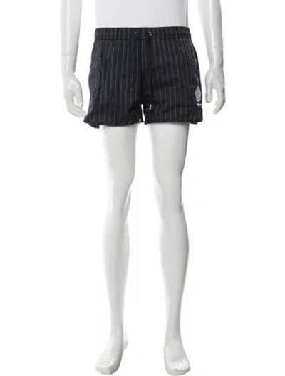 Pre-owned Balmain Striped Embroidered Accent Swim Trunks W/ Tags In Black