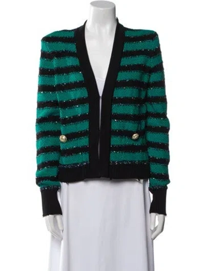 Pre-owned Balmain Striped Evening Jacket In Green