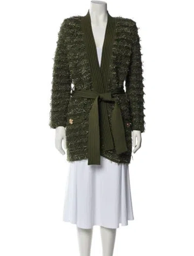 Pre-owned Balmain Striped Faux Fur Coat In Green
