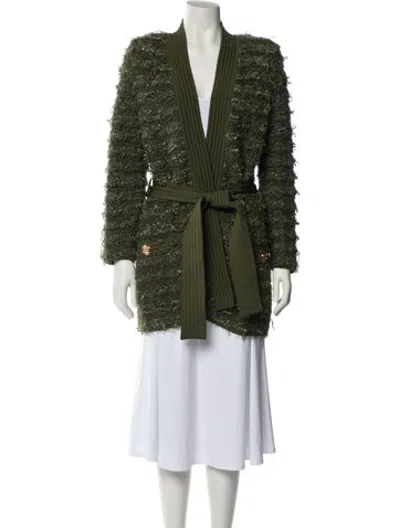 Pre-owned Balmain Striped Faux Fur Coat In Green