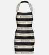 Balmain Striped Halterneck Jacquard Minidress In Beige