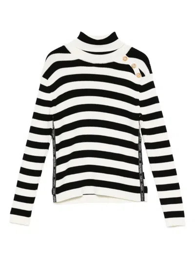 Balmain Kids' Striped High-neck Sweater In Black
