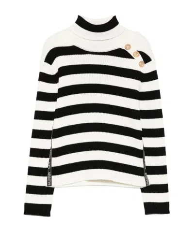 Balmain Striped High-neck Sweater In Black