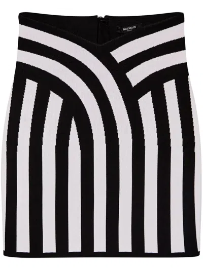 BALMAIN STRIPED INTARSIA-KNIT MINISKIRT