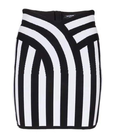 BALMAIN SHORT STRIPED KNIT SKIRT