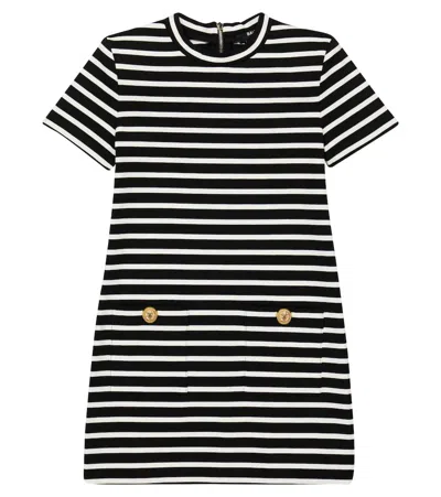 Balmain Kids' Kleid Aus Jersey In White/black