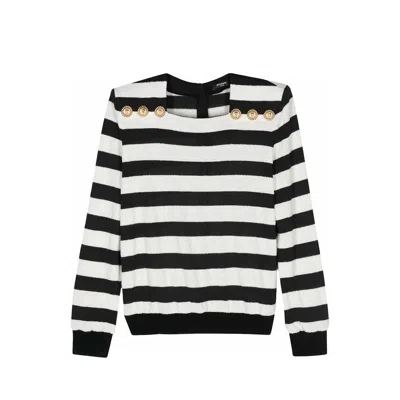 Balmain Striped Jersey Top In Black