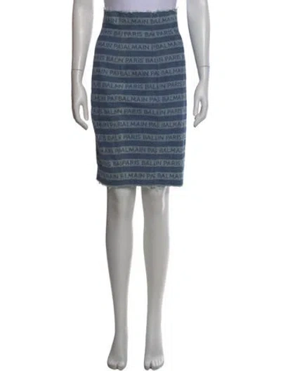 Pre-owned Balmain Striped Knee-length Skirt In Blue