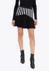 Balmain Striped Knit Pleated Mini Skirt In Black