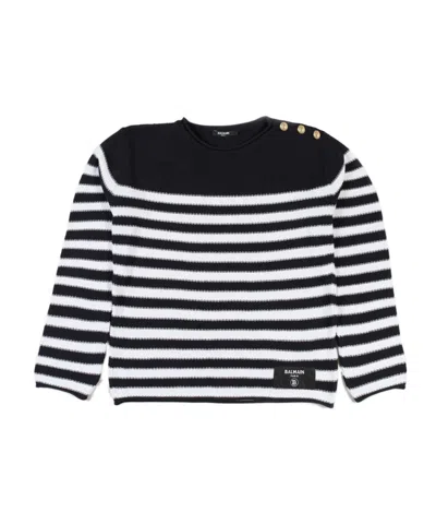 Balmain Striped Knitted Jumper In Black