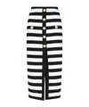 Balmain Striped Cotton Blend Jersey Long Skirt In Black