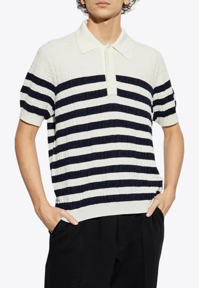 Balmain Striped Knit Polo Shirt With Monogram In Multi