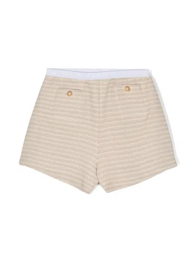 Balmain Kids' Striped Knitted Shorts In Neutrals