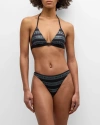 Balmain Glitter Striped Logo Triangle Bikini In Black