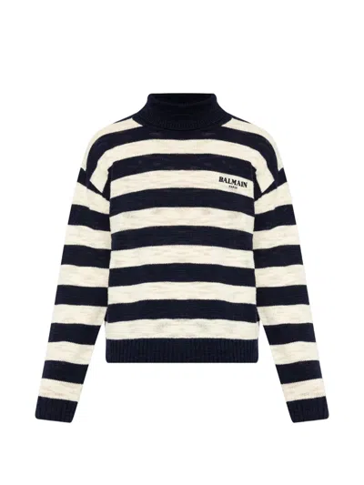 Balmain Striped Logo-embroidered Sweater In Multi
