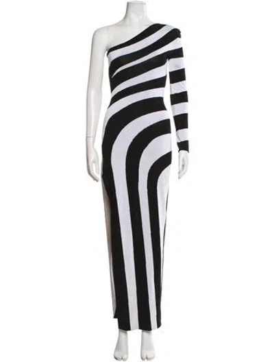 Pre-owned Balmain Striped Long Dress In Black