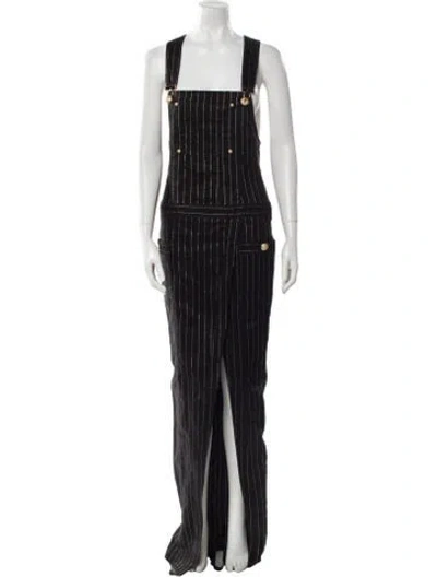 Pre-owned Balmain Striped Long Dress In Black