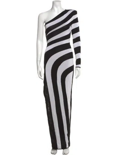 Pre-owned Balmain Striped Long Dress In Black