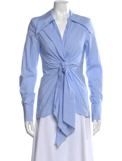Pre-owned Balmain Striped Long Sleeve Blouse In Blue