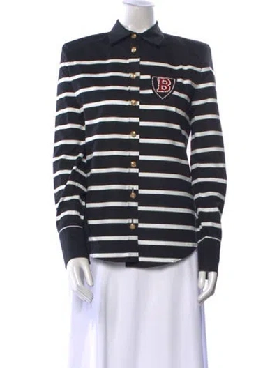 Pre-owned Balmain Striped Long Sleeve Button-up Top In Black
