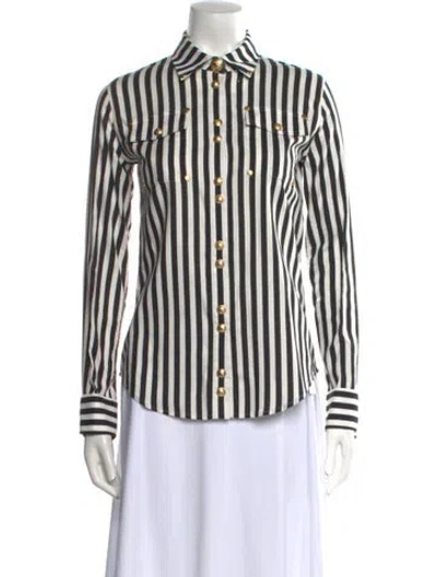 Pre-owned Balmain Striped Long Sleeve Button-up Top In Multi