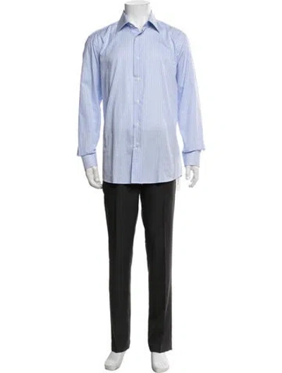 Pre-owned Balmain Striped Long Sleeve Dress Shirt In Blue