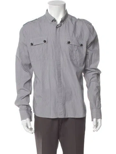 Pre-owned Balmain Striped Long Sleeve Western Shirt In Gray