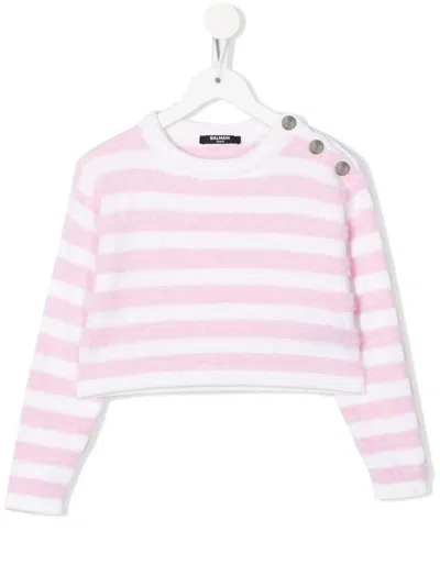 Balmain Kids' Gestreifter Pullover In Pink