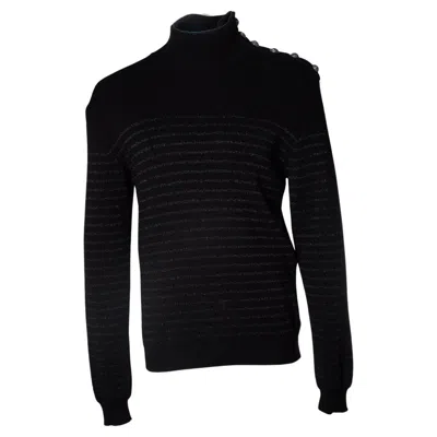 Pre-owned Balmain , Striped Lurex Turtle Neck In Black