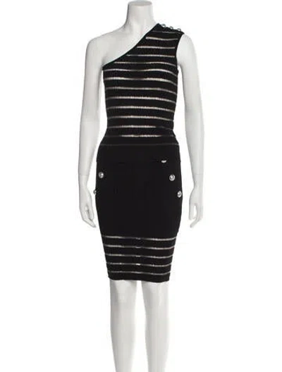 Pre-owned Balmain Striped Mesh Accents Skirt Set In Black
