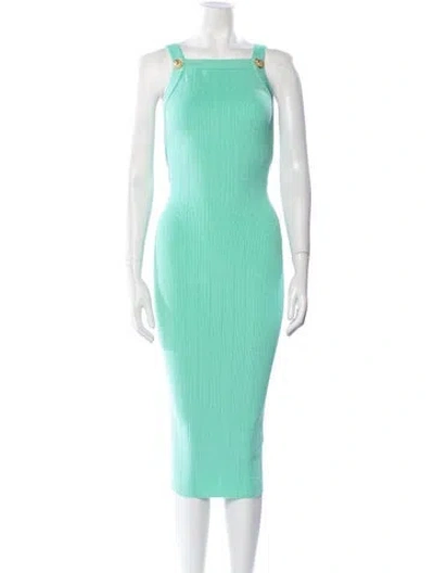 Pre-owned Balmain Striped Midi Length Dress In Green