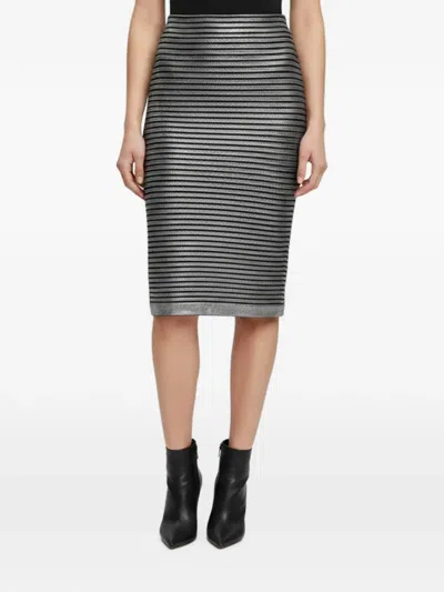 Pre-owned Balmain Striped Midi Skirt In Black