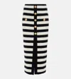 Balmain Striped Cotton Blend Jersey Long Skirt In White