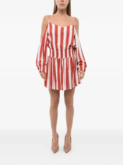 Balmain Women Red Stripes Sweet Heart Neck Dress