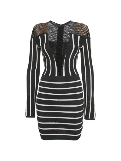 Pre-owned Balmain Striped Mini Dress In Black