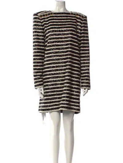 Pre-owned Balmain Striped Mini Dress In Black