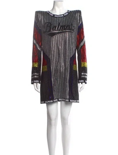 Pre-owned Balmain Striped Mini Dress In Black