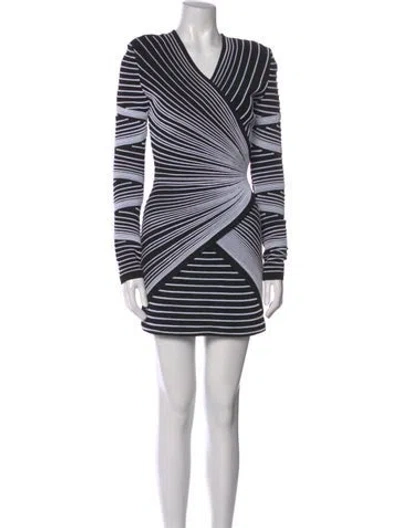 Pre-owned Balmain Striped Mini Dress In Black