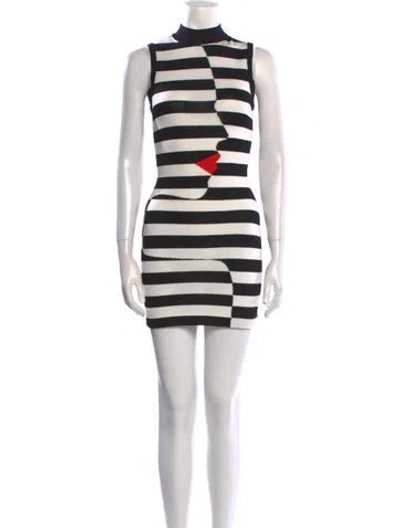 Pre-owned Balmain Striped Mini Dress In Black