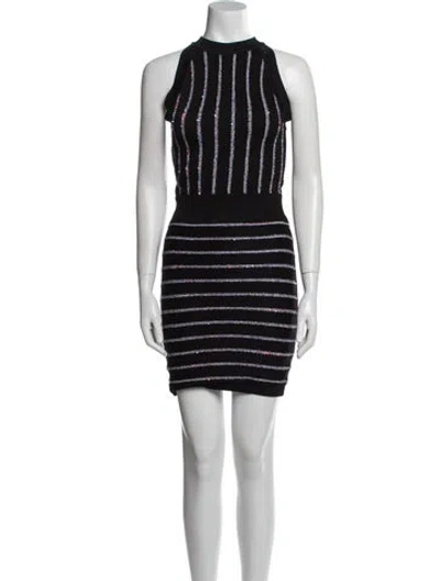 Pre-owned Balmain Striped Mini Dress In Black