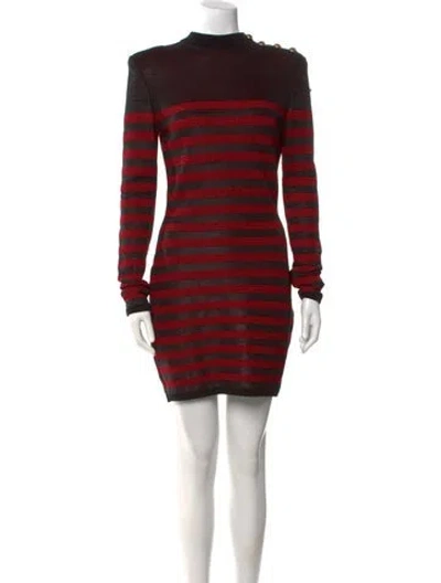 Pre-owned Balmain Striped Mini Dress In Black