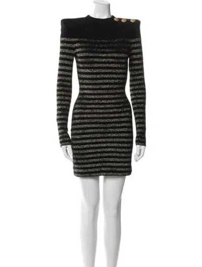 Pre-owned Balmain Striped Mini Dress In Black