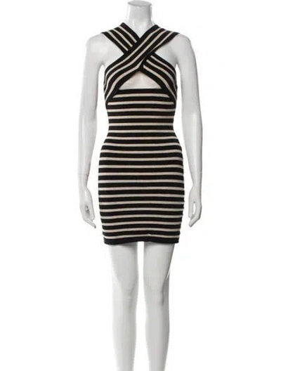 Pre-owned Balmain Striped Mini Dress In Black
