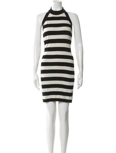 Pre-owned Balmain Striped Mini Dress In Black